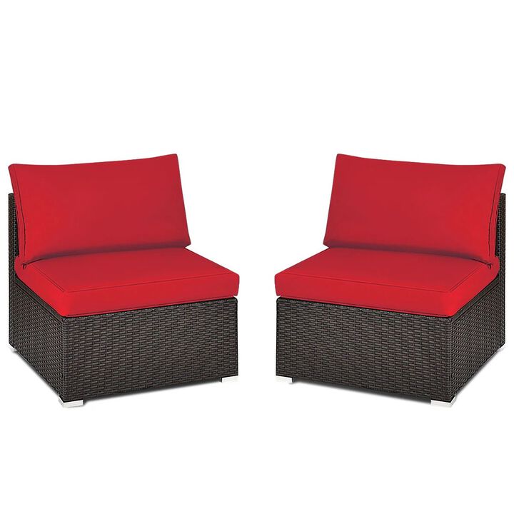 Mondawe 2 Pieces Patio Rattan Armless Sofa Set with 2 Cushions and 2 Pillows