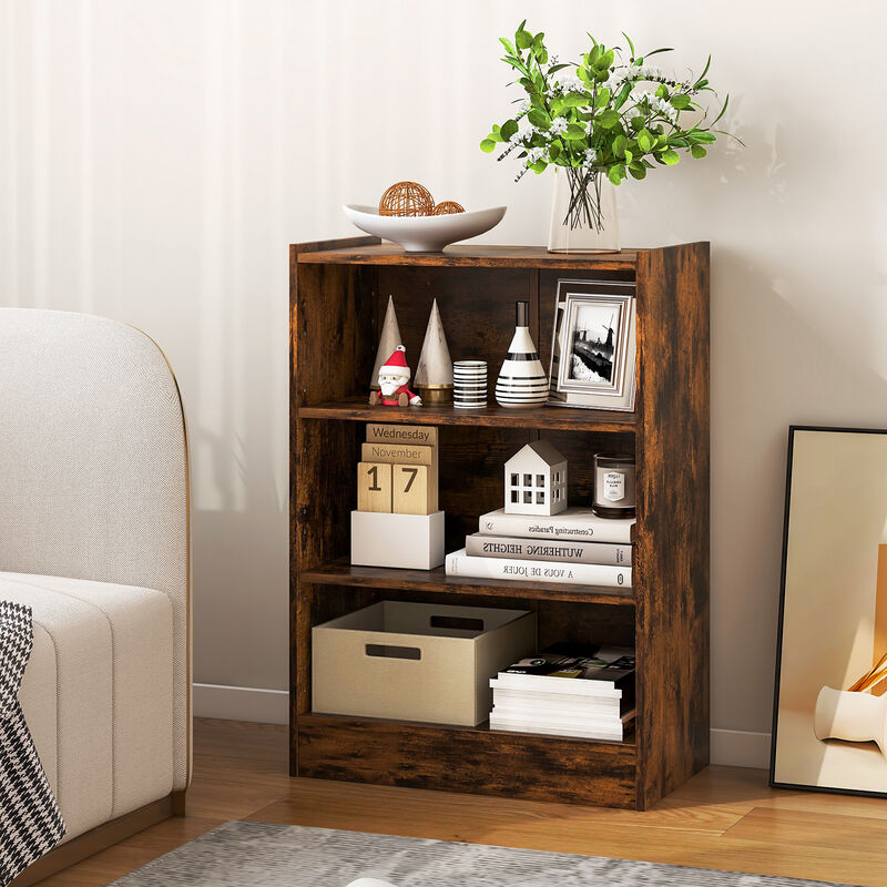 3-Tier Bookcase Open Display Rack Cabinet with Adjustable Shelves