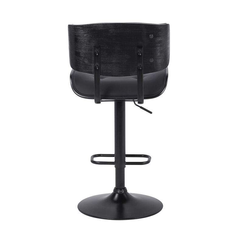Brooklyn Adjustable Swivel Black Faux Leather and Black Wood Stool with Black Base