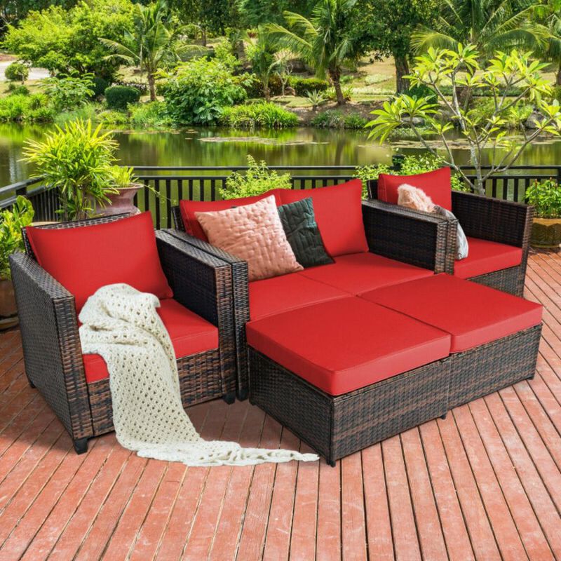 Hivvago 5 Pieces Patio Rattan Furniture Set with Removable Cushions