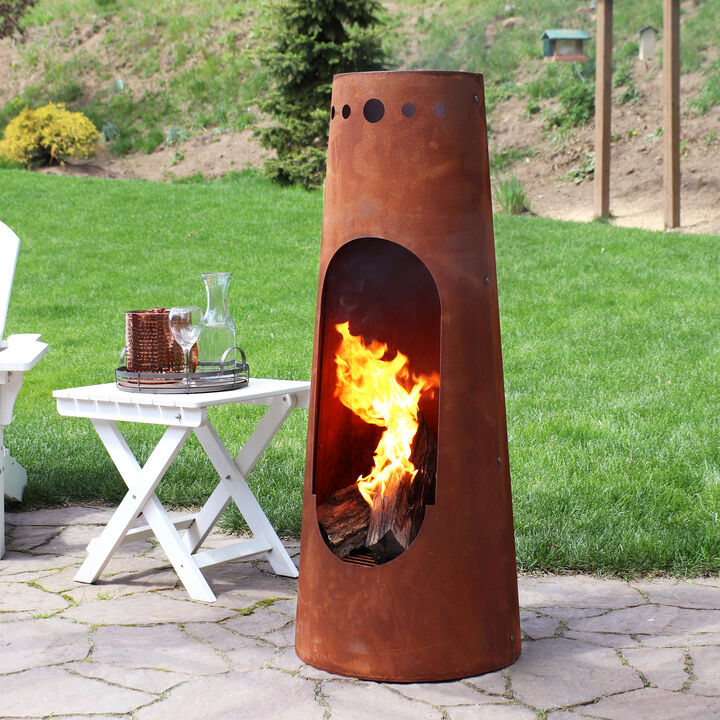 Sunnydaze 50 in Santa Fe Wood Burning Chiminea Fire Pit with Log Grate