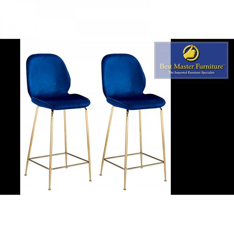 Best Master Preston 24" Velvet Counter Stool in Blue (Set of 2)