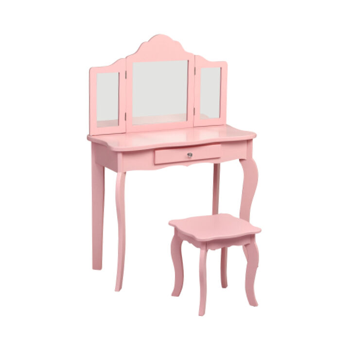 Kids Makeup Dressing Mirror Vanity Table Stool Set