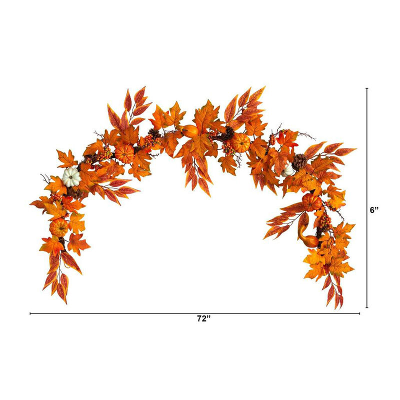 Nearly Natural 6-ft Assorted Autumn Maple Leaves, Pumpkins, Gourds, Berries and Pinecone Artificial Fall Garland