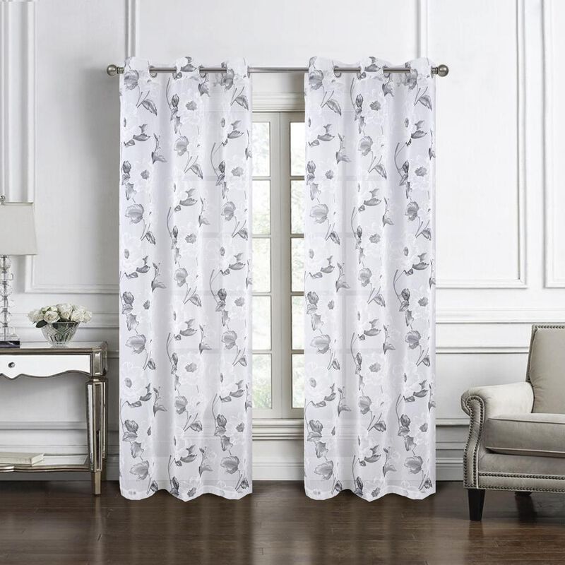 RT Designers Collection Jillian Rubber Doily Grommet Light Filtering Window Curtains for Bedroom 54" x 95" Grey