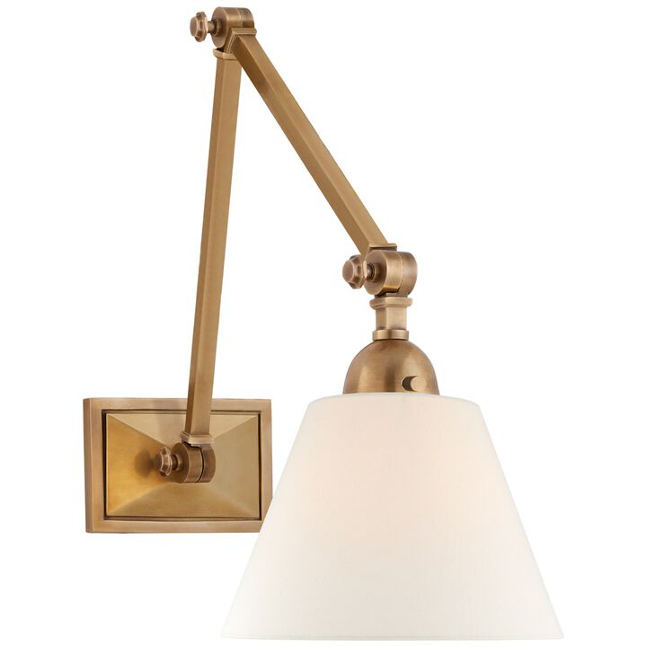 Jane Double Library Wall Light in Hand-Rubbed Antique Brass with Linen Shade