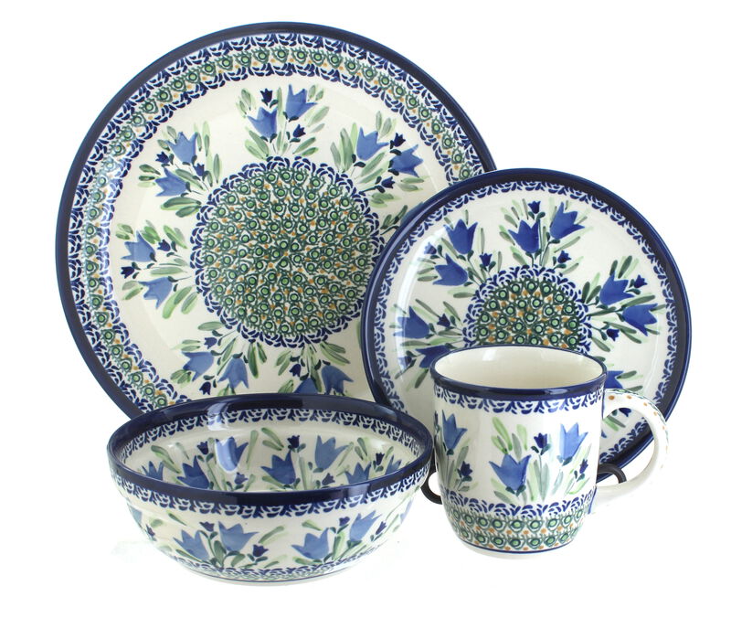 Blue Rose Polish Pottery Willow 4 Piece Place Setting - Service for 1