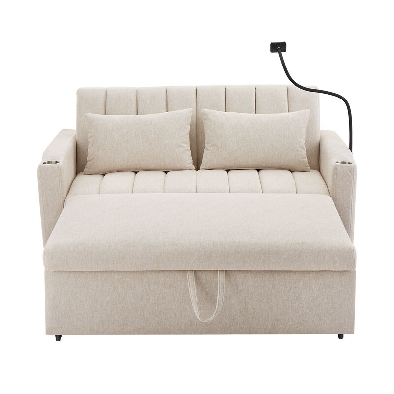 Merax Convertible Sofa Bed Loveseat with 3 USB Ports