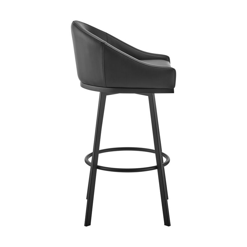 Noran Swivel Stool in Black Metal with Grey Faux Leather