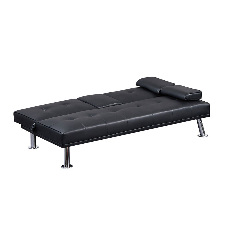 Modern Faux Leather Loveseat Sofa Bed With Cup Holders, Convertible Folding Sleeper Couch