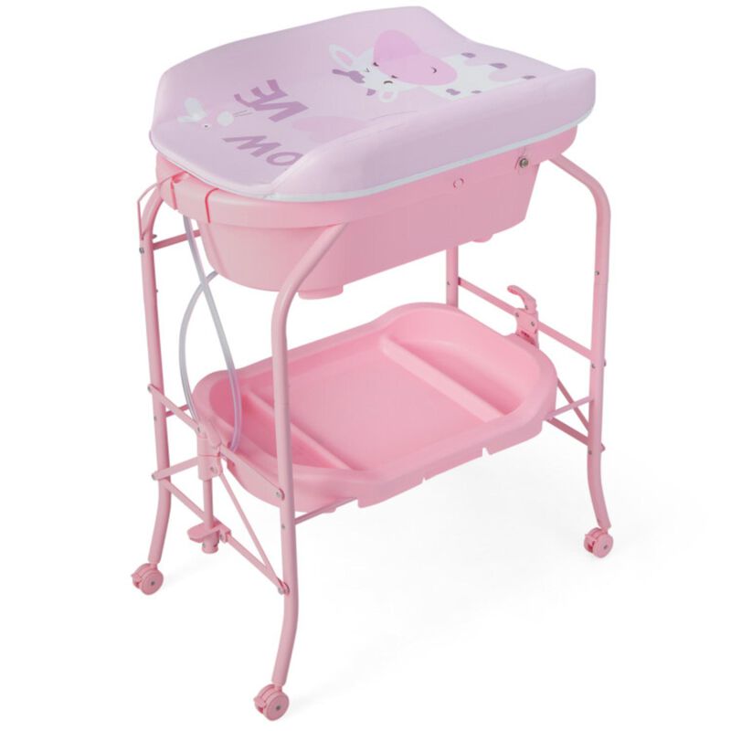 Hivvago Folding Baby Changing Table with Bathtub and 4 Universal Wheels