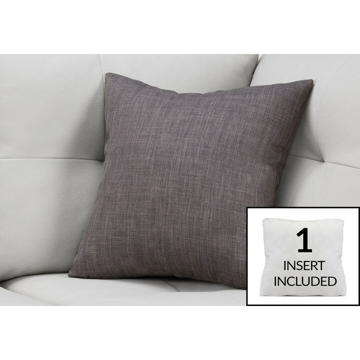 Monarch Specialties I 9312 Pillows, 18 X 18 Square, Insert Included, Decorative Throw, Accent, Sofa, Couch, Bedroom, Polyester, Hypoallergenic, Grey, Modern