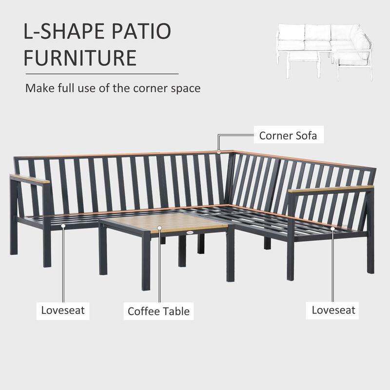 Dark Grey Patio Lounge: 5-Seater L-Shaped Aluminum Sectional Set