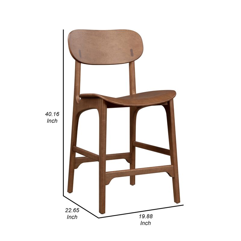 Seln 24 Inch Counter Stool Chair, Curved Seat, Open Back, Dark Brown Wood - Benzara