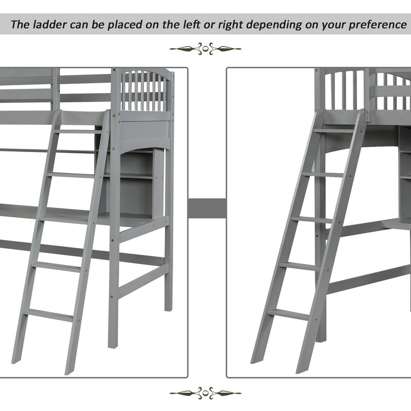 Merax Modern Loft Bed with Storage Shelves