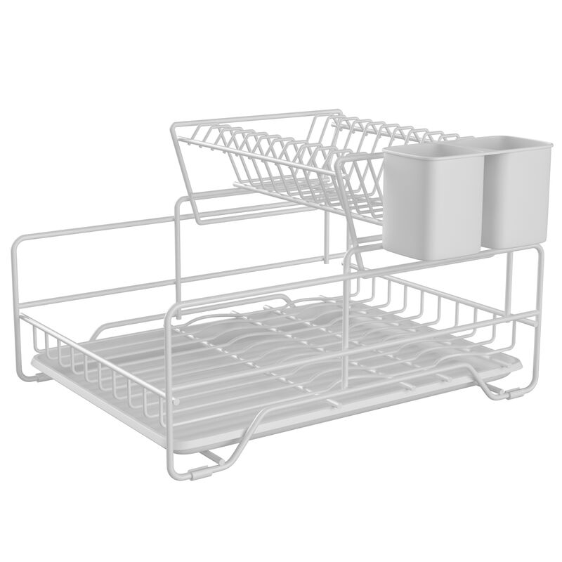 Dish Drying Rack, Metel 2-Tier Dish Rack Utensil Holder Kitchen White