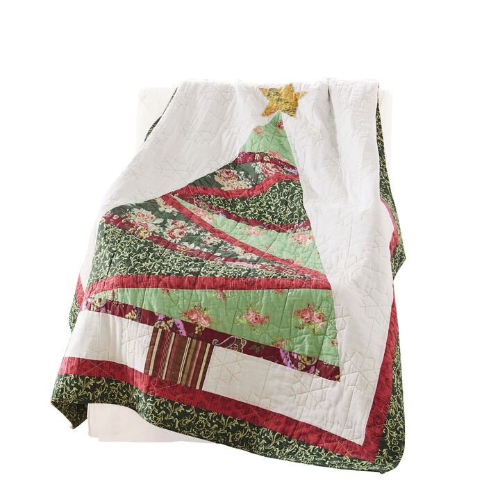 50 x 60 Cotton Quilted Throw Blanket, Christmas Tree Holiday Print - Benzara