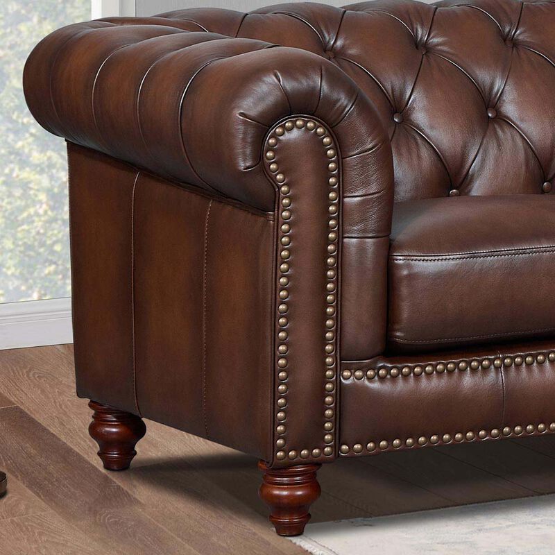 Alton Bay Top Grain Leather Symmetrical Chesterfield Sectional