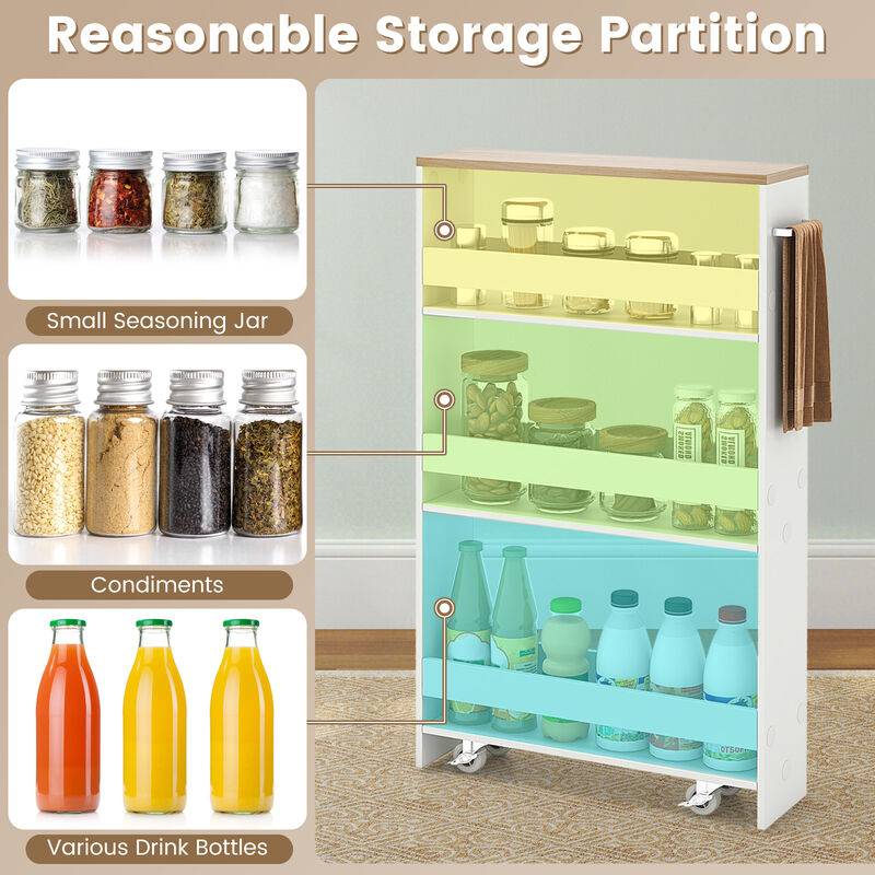 Rolling Kitchen Slim Storage Cart Mobile Shelving Organizer with Handle