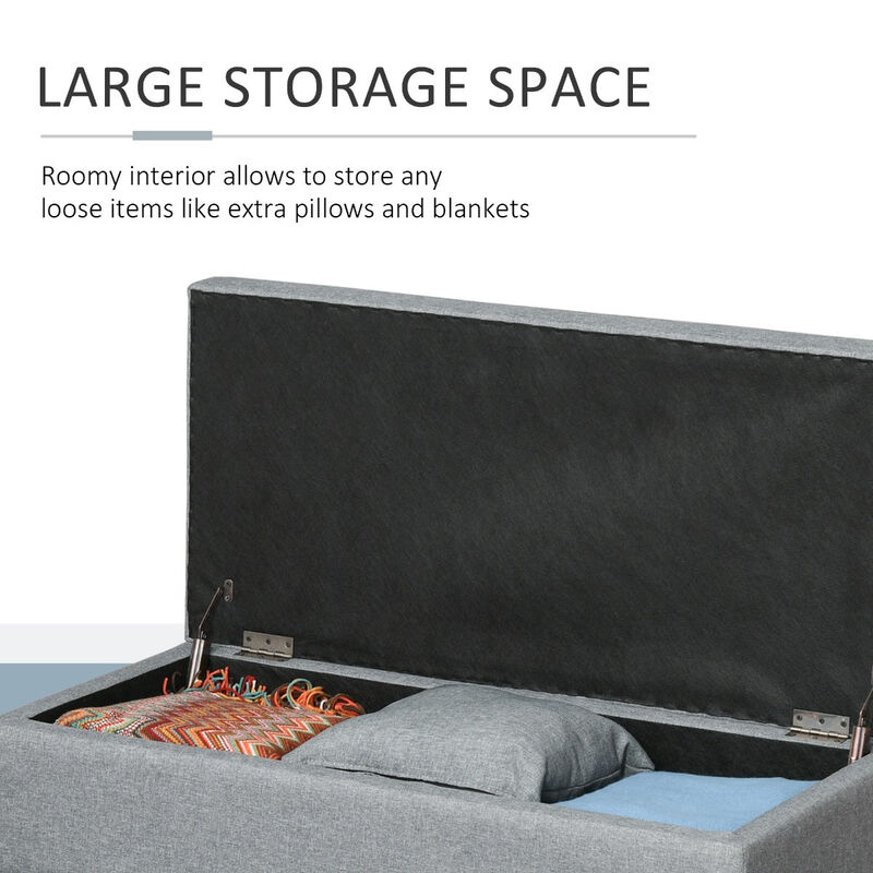 Versatile Living Room Storage: 42" Charcoal Gray Ottoman with Removable Tray