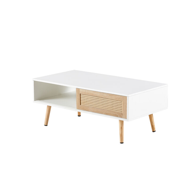 41.34" Rattan Coffee Table, White