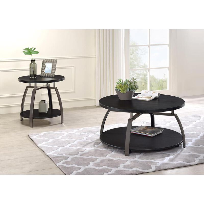 Dacre Round Coffee Table Dark Grey and Black Nickel