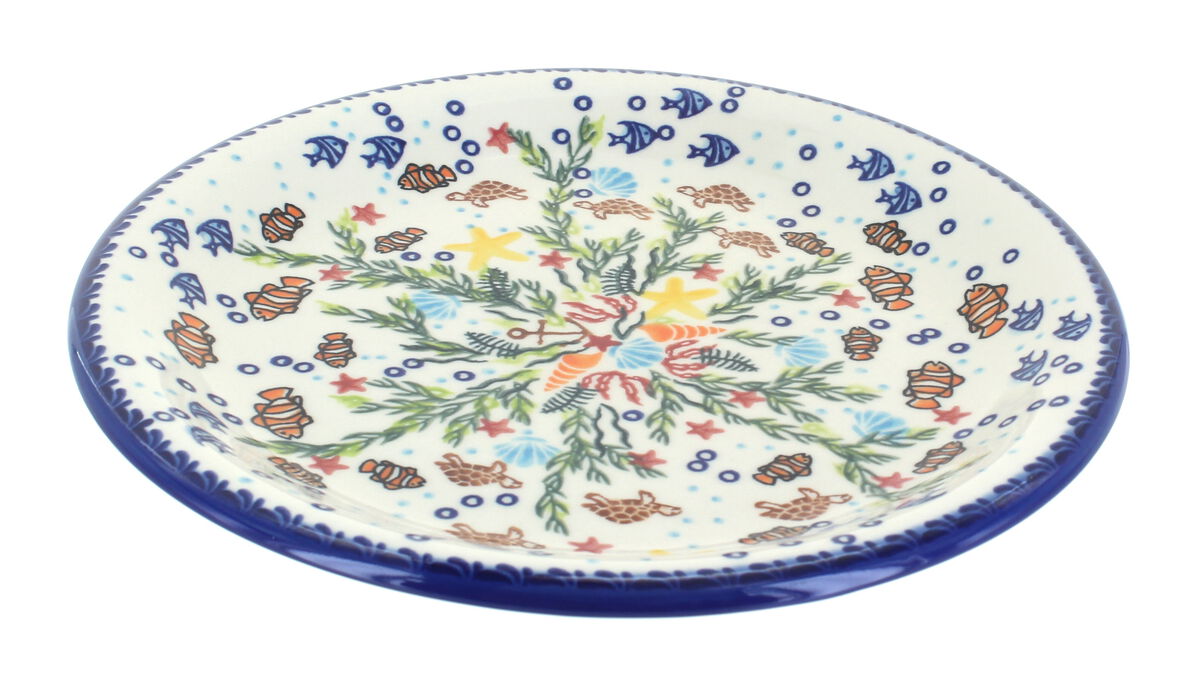 Blue Rose Polish Pottery Hearts & Flowers Dinner Plate