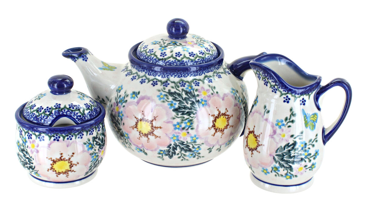 Blue Rose Polish Pottery Reindeer Delight 3 Piece Tea Set