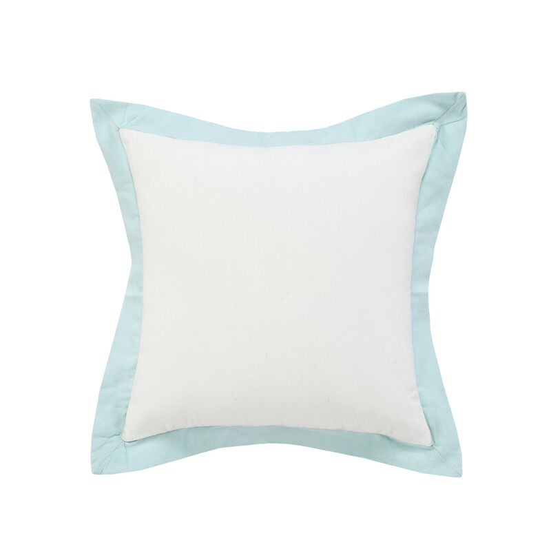 20" White and Blue Bordered Flange Frame Square Throw Pillow