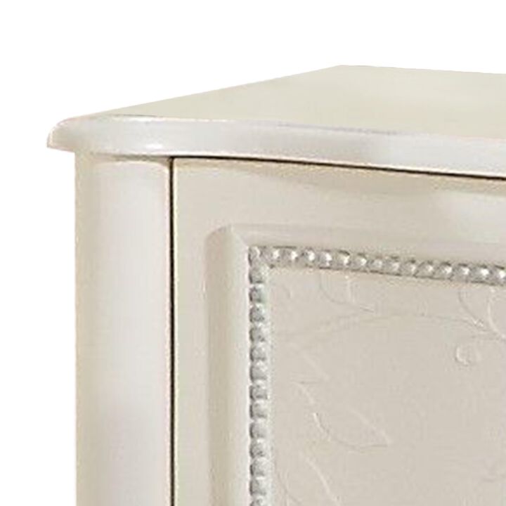 Benjara Dorie 26 Inch Nightstand with 2 Drawers, Oval Molded Trim, Ivory White Wood