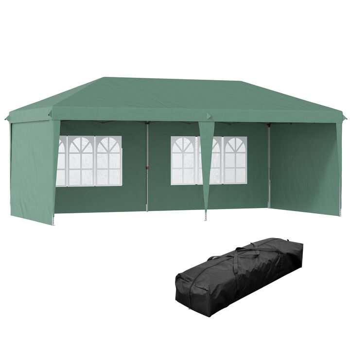 Outsunny 10' x 20' Pop Up Canopy Tent with 4 Sidewalls, Heavy Duty Tents for Parties, Outdoor Instant Gazebo with Carry Bag, for Outdoor, Garden, Patio, Blue