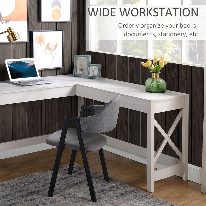 White Elegance: 57" L-Shaped Corner Desk for Home Office and Writing, Ample Space for Productivity