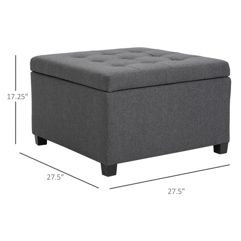 Living Room Storage: Tufted Ottoman with Lift Top and Rubberwood Frame