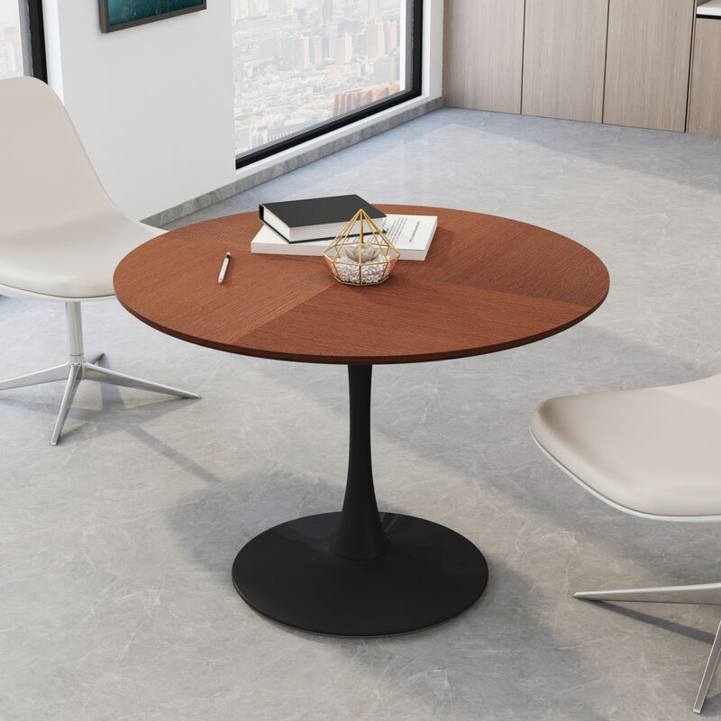 42" Modern Round Dining Table With Printed Oak Color Grain Tabletop