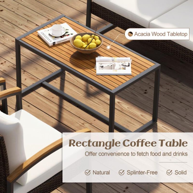 Hivvago 4 Pieces Patio Conversation Set with Acacia Wood Armrests and Tabletop and Cushions