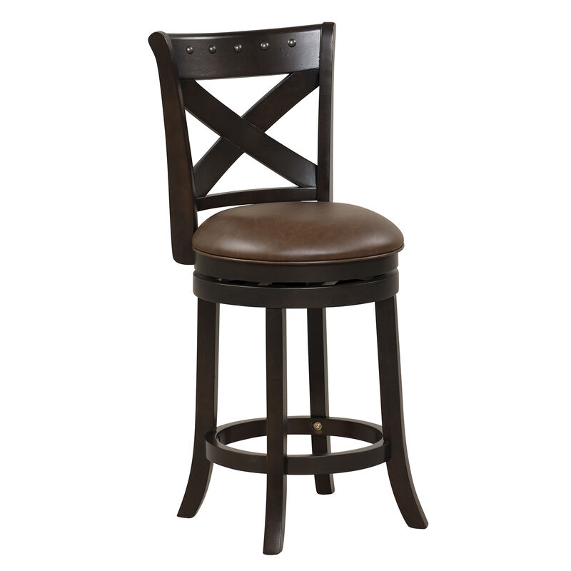 Swivel Bar Stool with Curved Backrest PU Leather Seat and Footrest