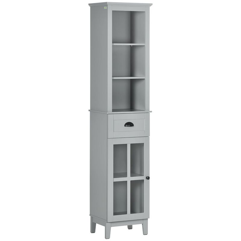 Gray Bathroom Storage: 67" Tall Linen Tower Cabinet with Glass Door