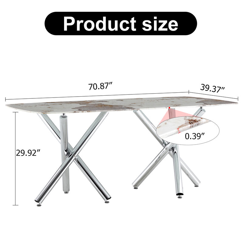 Hivvago 68 Seater Modern Kitchen Dining Table Rectangular  Marble Table Top with  Metal Legs