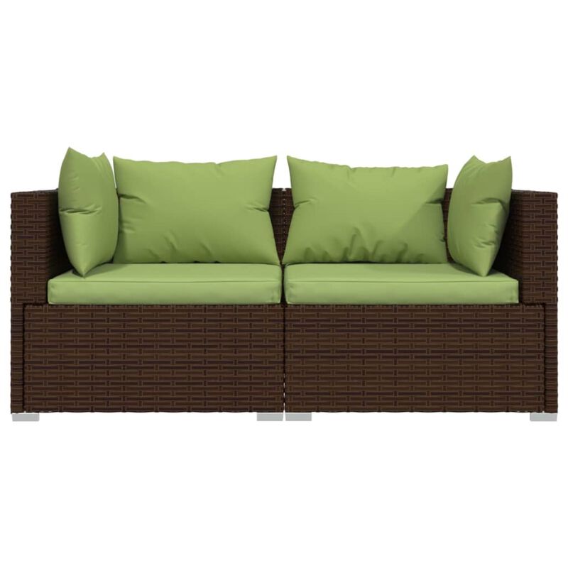 vidaXL Elegant 2 Seater Patio Loveseat - Brown Poly Rattan Lounge Set with Detachable Comfortable Green Cushions and Powder Coated Steel Frame