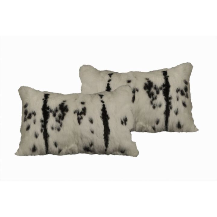 Homezia Set Of Two 12" X 20" Black And White Rabbit Zippered Natural Fur Animal Print Throw Pillows