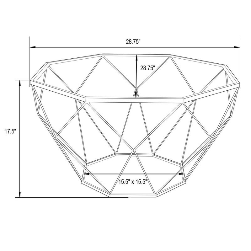 LeisureMod Malibu Large Modern Octagon Glass Top Coffee Table With Geometric Base