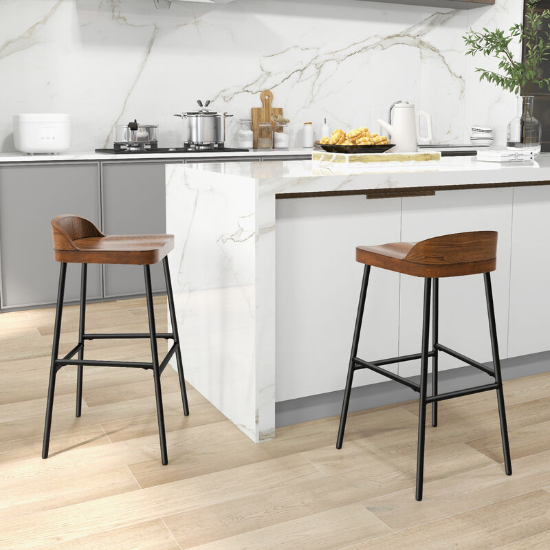 Set of 1/2 29 Inch Industrial Bar Stools with Low Back and Footrests