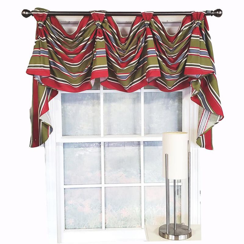 RLF Home Luxurious Modern Design Nigel Stripe Victory Swag 3-Scoop Window Valance 50" x 25" Ruby