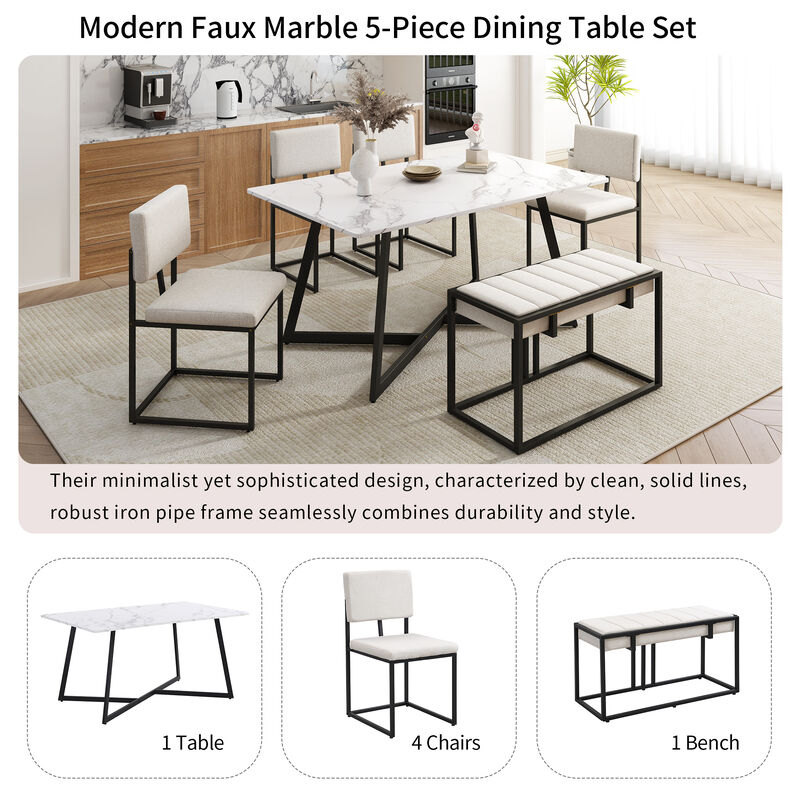 Merax Modern Faux Marble 6-Piece Dining Table Set