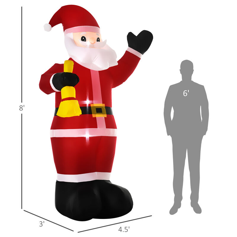 8FT Outdoor Lighted Inflated Xmas Holiday Yard Decoration, Santa Claus with Bell