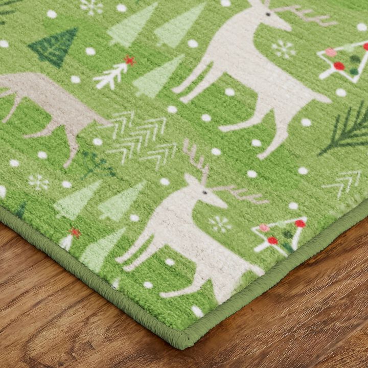 Reindeer Flurries Green 2' x 3' 4" Kitchen Mat