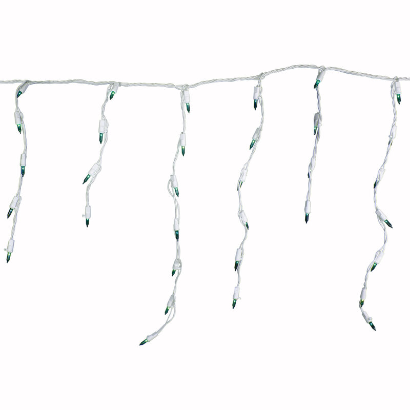 100 Count Teal Mini Icicle Christmas Lights  3.5 ft White Wire