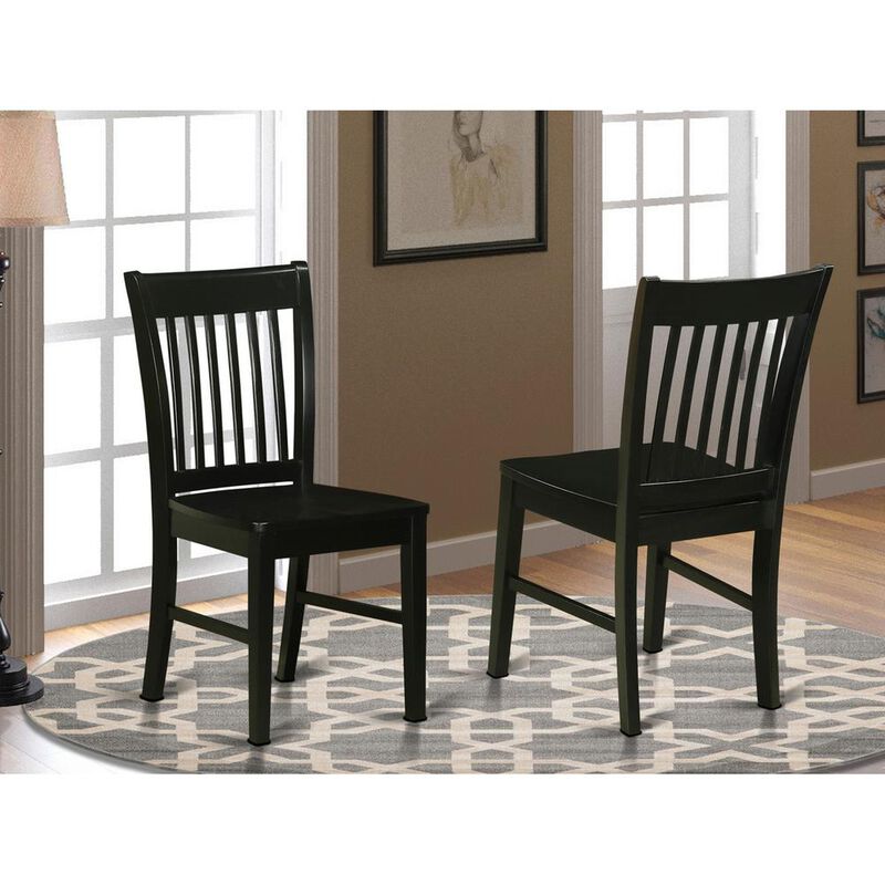 East West Furniture Norfolk Dining Chair Wood Seat Black Finish, Set of 2