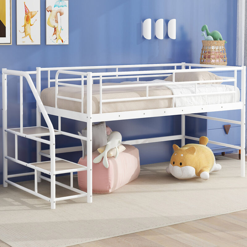 Merax Mid Loft Bed with Storage Stairs