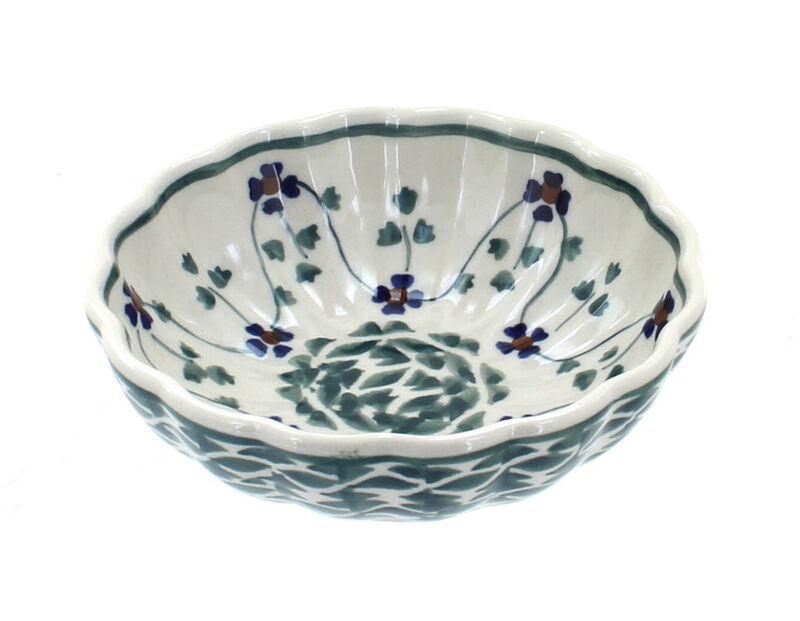 Blue Rose Polish Pottery White Lace Small Scallop Bowl